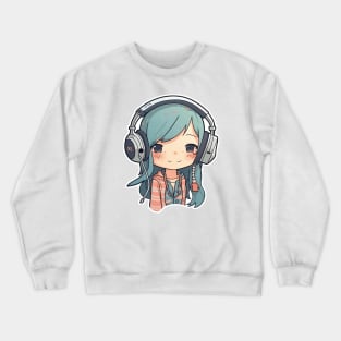 Cute headphone anime girl Crewneck Sweatshirt